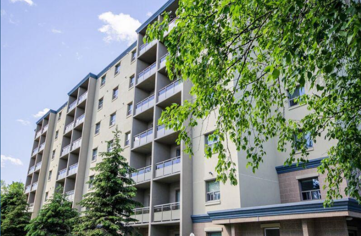 Noble Towers Apartments exterior on Barrie Road in Orillia, Ontario